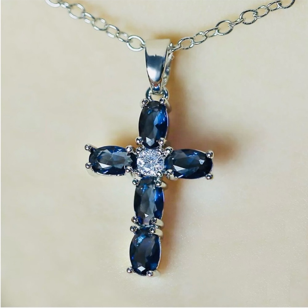 💜 Sapphire Cross Necklace 18” NEW - Picture 6 of 6